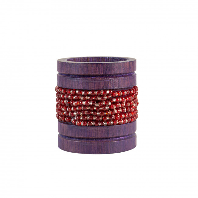 Handmade Natural Bamboo Tealight Candle Holder Purple With Bead Work Maroon & Silver Color (PVTG)