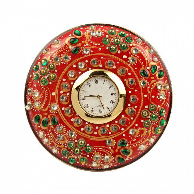 Handmade Marble Meenakari Round Table Watch ( 6 Inches)