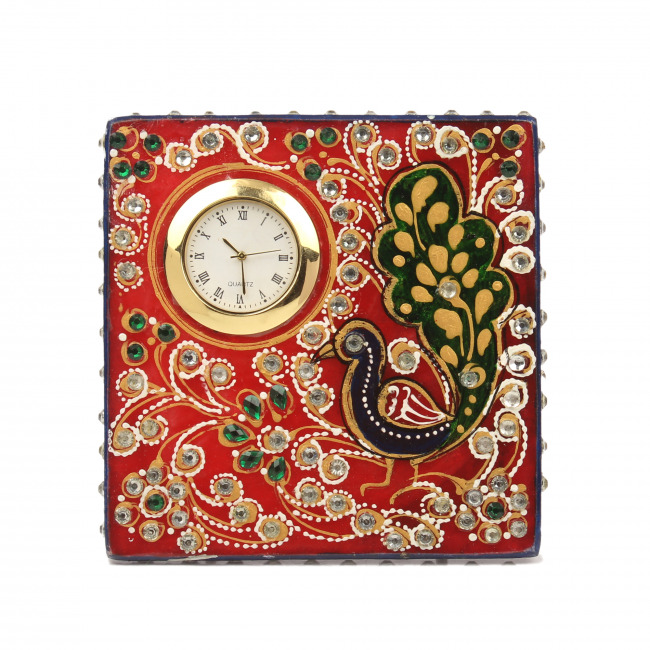 Handmade Marble Meenakari Square Table Watch