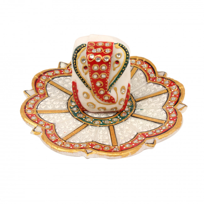 Handmade Marble Meenakari Patta Ganesh (6 Inches)