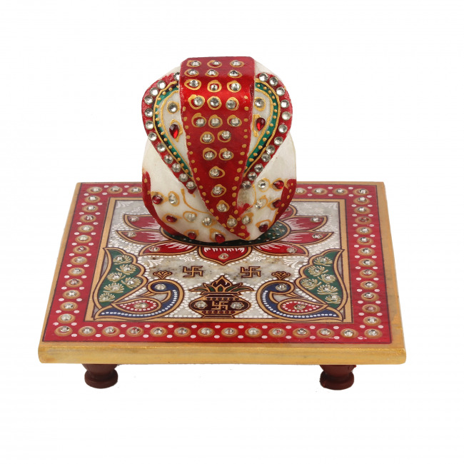 Handmade Marble Meenakari Choki Ganesh (6 Inches)