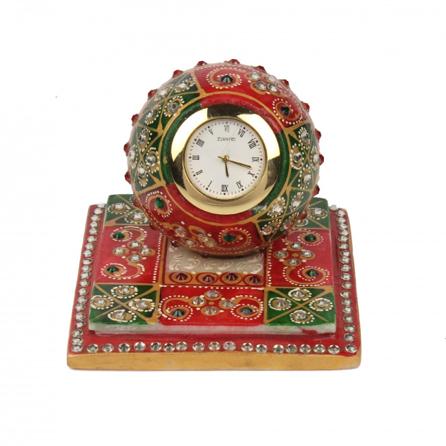 Handmade Marble Meenakari Ball Table Watch (4 Inches)