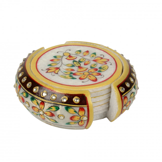 Handmade Marble Meenakari Tea Coaster D-2 (5 Inches)