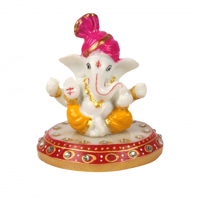Handmade Meenakari Marble Pink Pagdi Ganesh Ji
