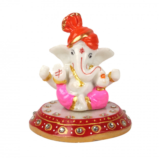 Handmade Meenakari Marble Saffron Pagdi Ganesh Ji