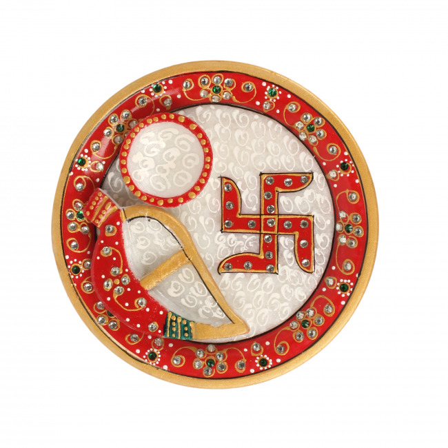 Handmade Marble Meenakari Pooja Thali (6 inches)