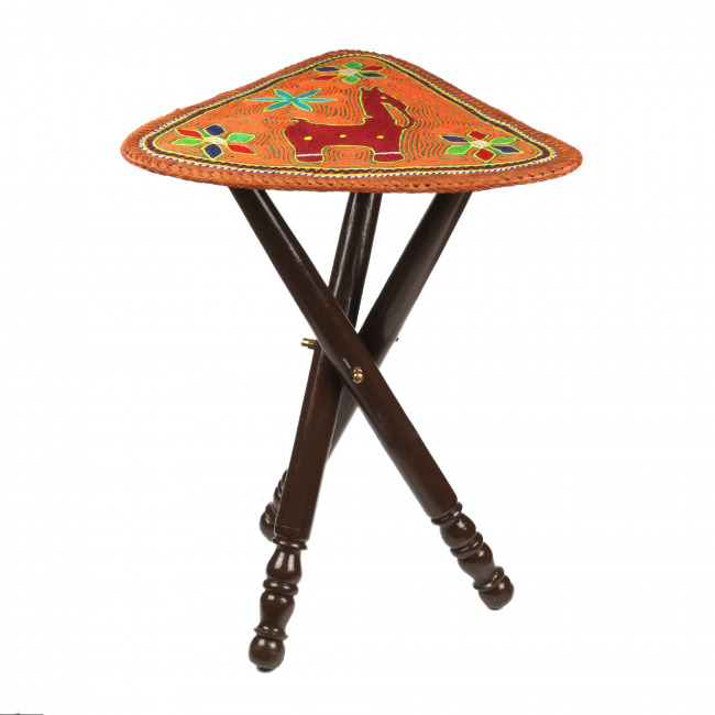 Animal Hand-Embroidered Leather Stool