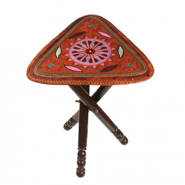 Chakra Hand-Embroidered Leather Stool