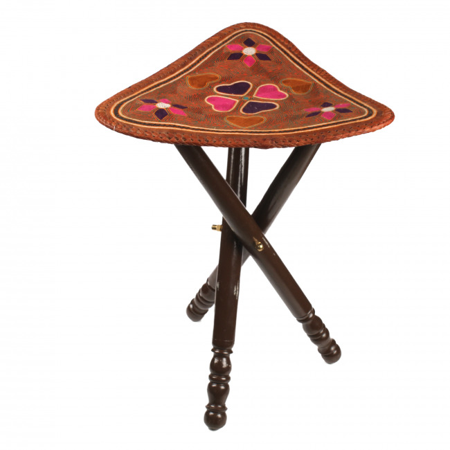 Heart Hand-Embroidered Leather Stool