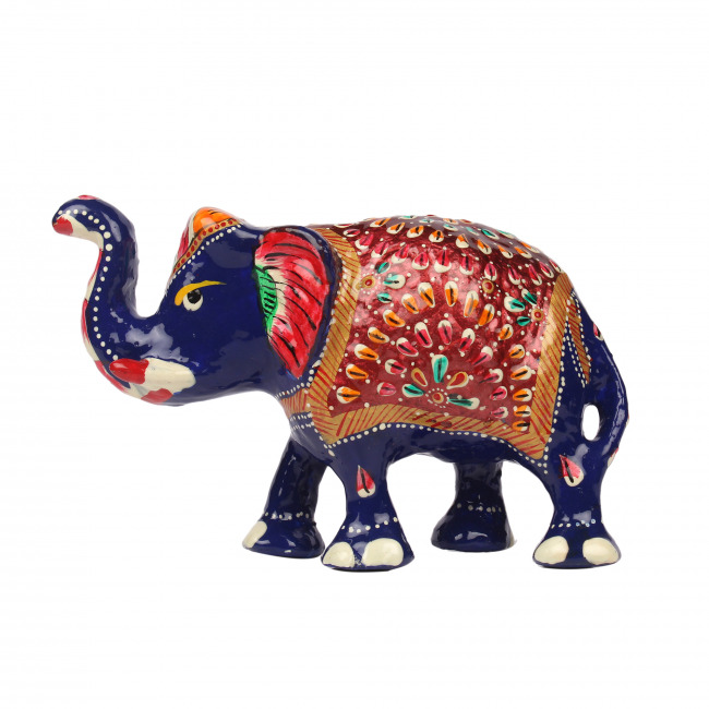 Metal Meenakari Painting Trunk Up Elephant (4 Inches)