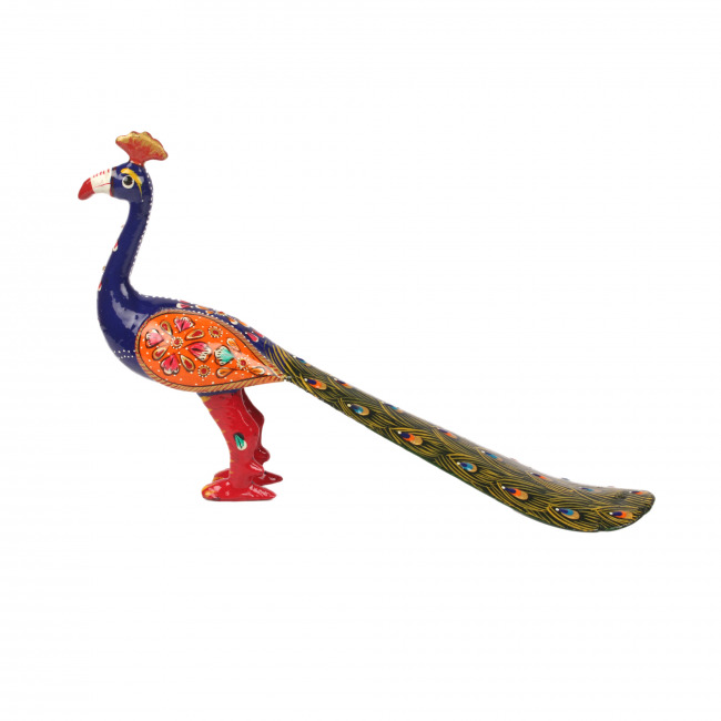 Metal Meenakari Painting Orange Peacock (6 Inches)