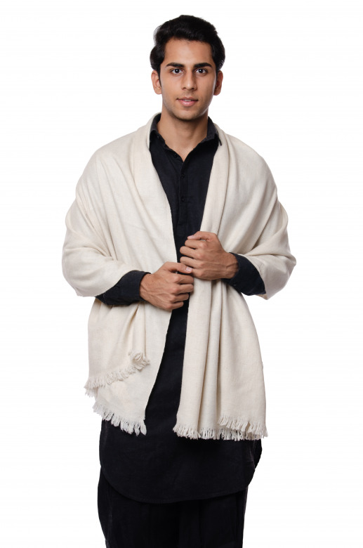 Handwoven White Pashmina Stole Leh