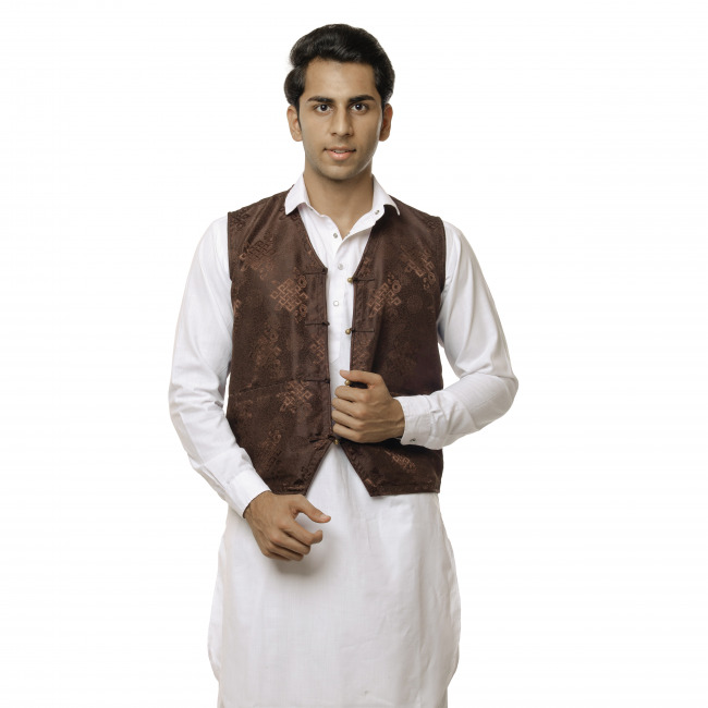 Handwoven Brown Cotton Designer Jacket Leh