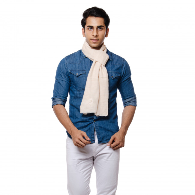 Handwoven Pure Woolen Cream Muffler Leh