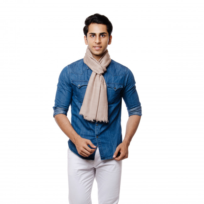 Handwoven Pure Pashmina Brown Light Check Muffler Leh