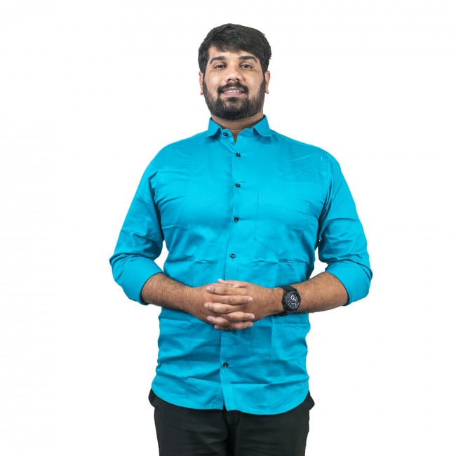Tribes India Blue Twill Cotton Shirt - 38