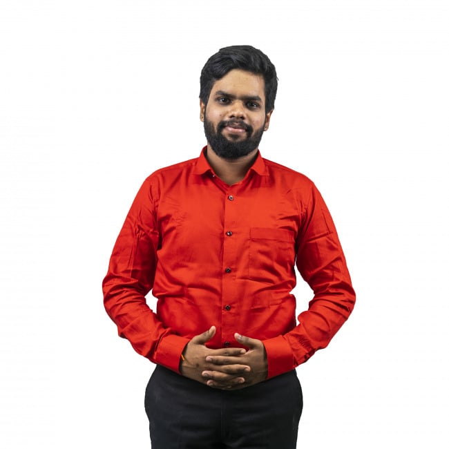 Tribes India Red Twill Cotton Shirt - 36