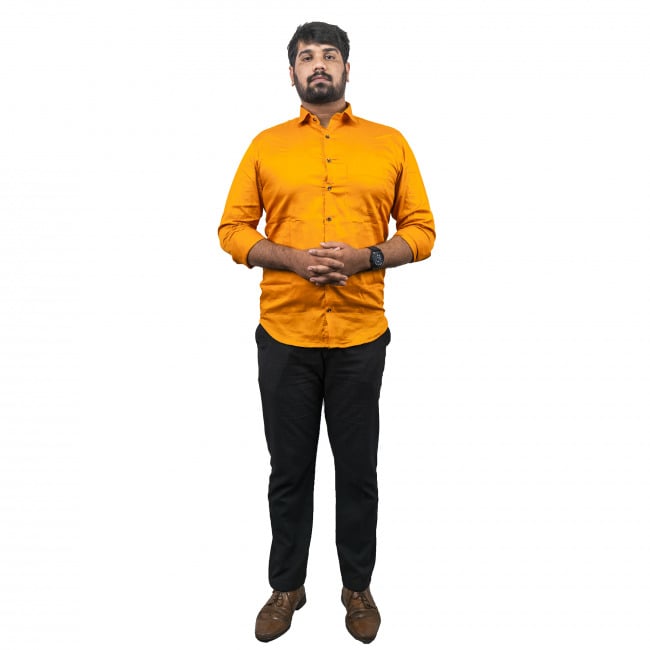 Tribes India Yellow Twill Cotton Shirt - 36