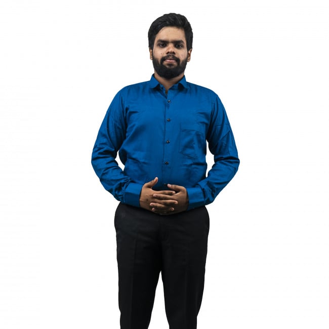 Tribes India Blue Twill Cotton Shirt - 42