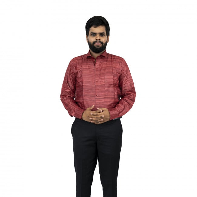 Tribes India Red Ghicha Cotton Shirt - 40