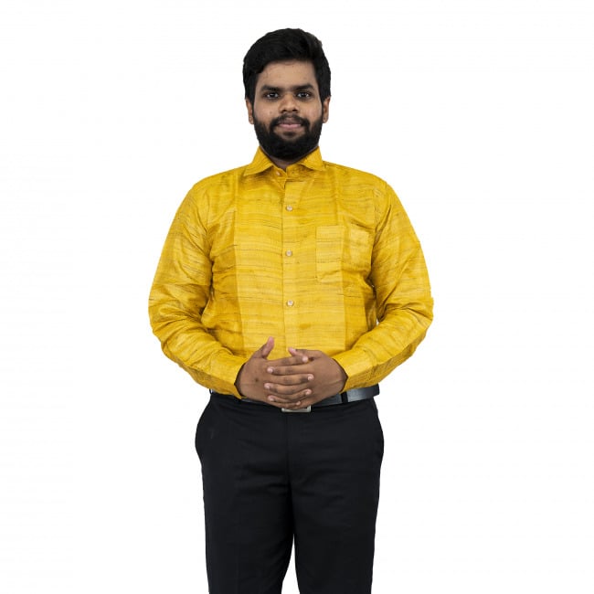 Tribes India Yellow Ghicha Cotton Shirt - 38