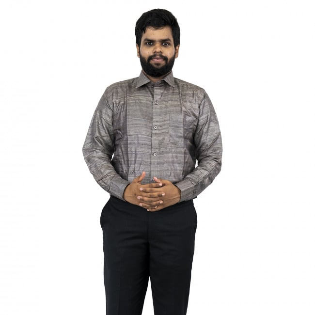 Tribes India Grey Ghicha Cotton Shirt - 44