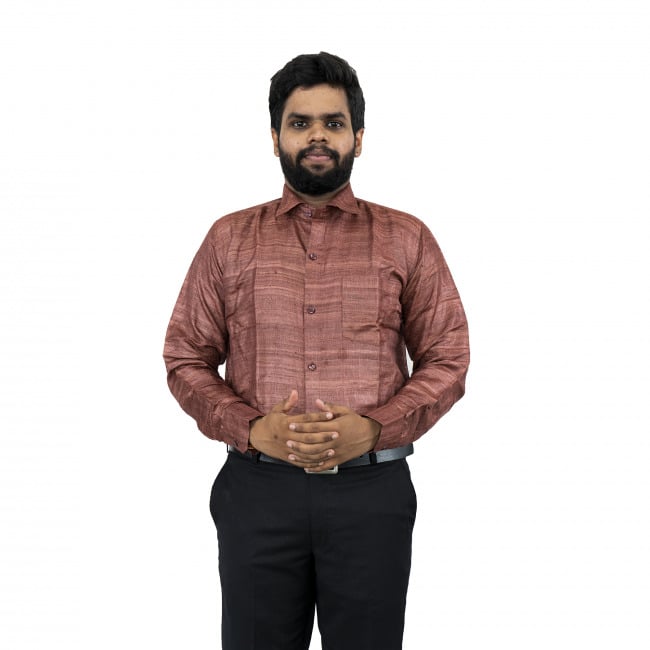 Tribes India Maroon Ghicha Cotton Shirt - 40