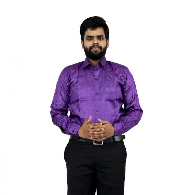 Tribes India Purple Tassar Cotton Shirt - 40