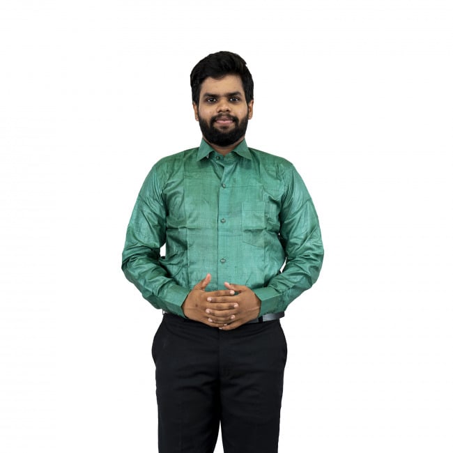 Tribes India Green tassar Cotton Shirt - 38