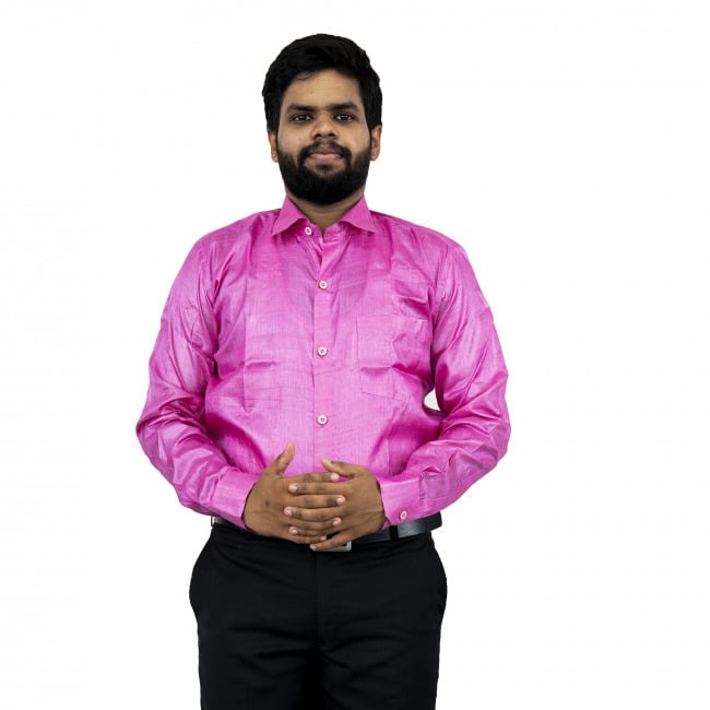 Tribes India Pink Tassar Cotton Shirt - 44