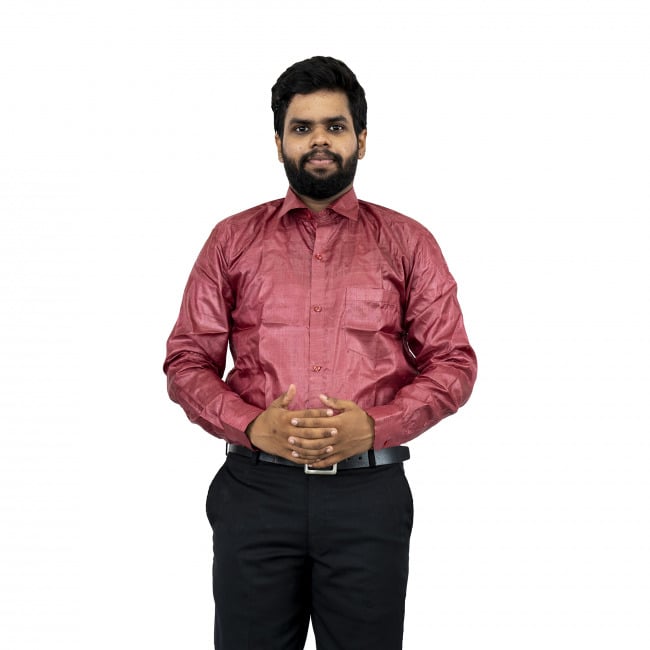 Tribes India Red Tassar Cotton Shirt - 38