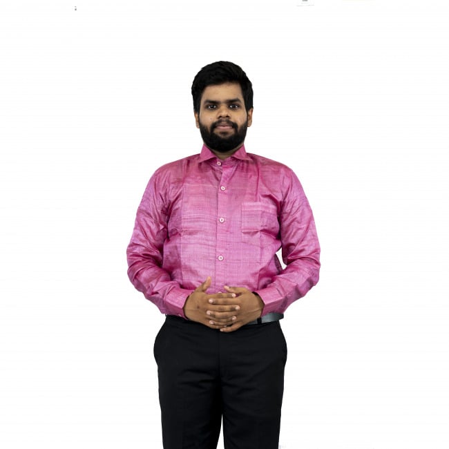 Tribes India Pink Tassar Cotton Shirt - 44