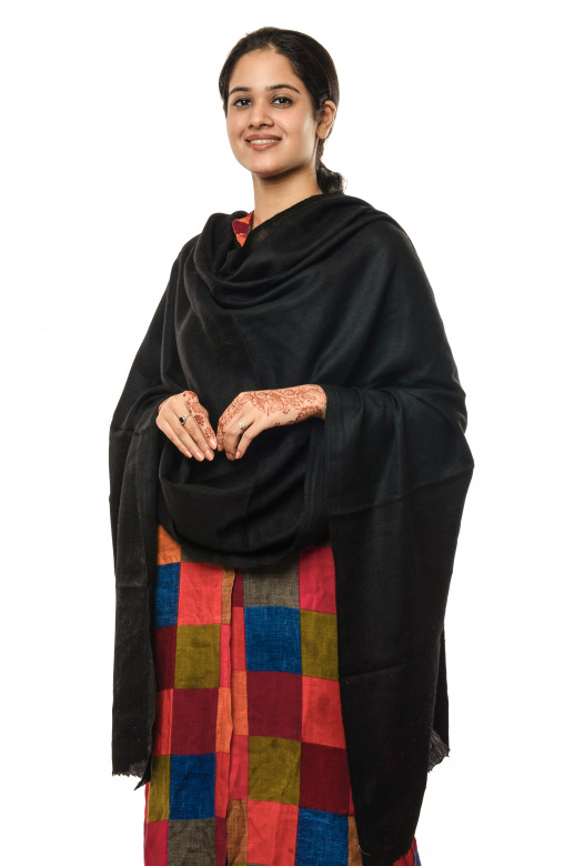 Handwoven Pure Woolen Black Shawl Leh