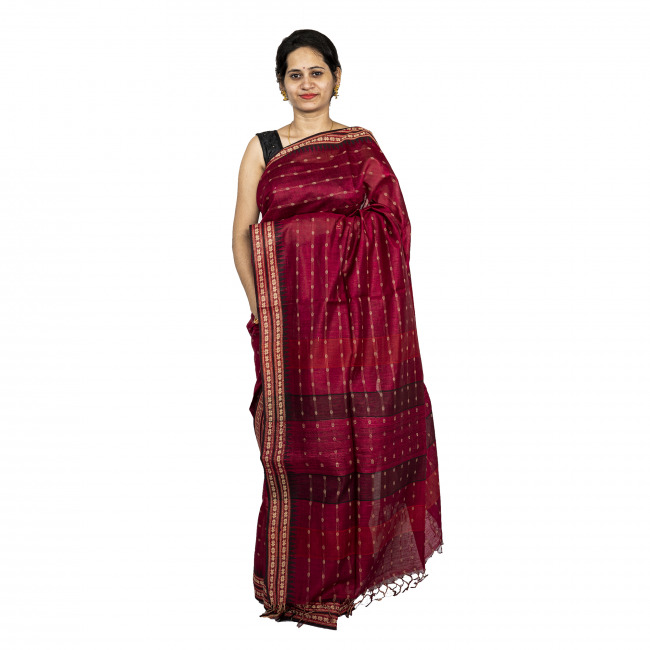 Handwoven Tassar Silk Maroon Saree