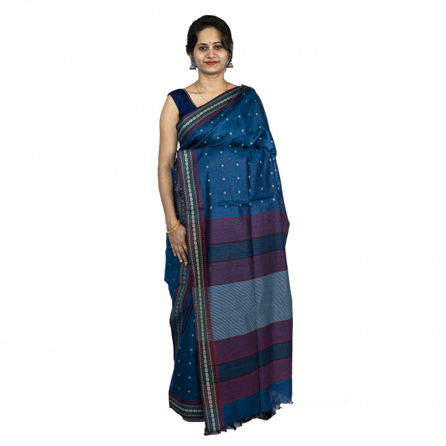 Handwoven Tussar Silk Dark Blue Saree