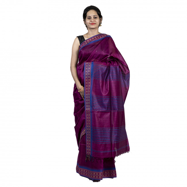 Handwoven Tussar Silk Temple Purple Saree