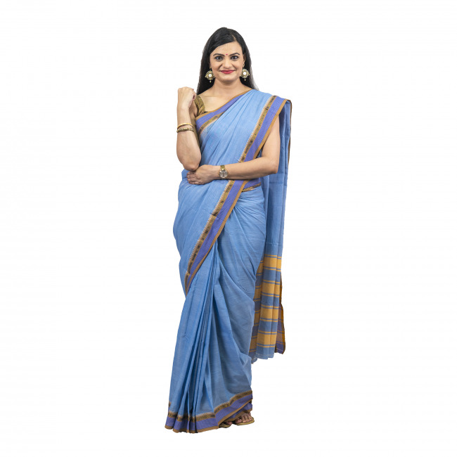 Tribes India Cotton Nagpuri Blue Saree