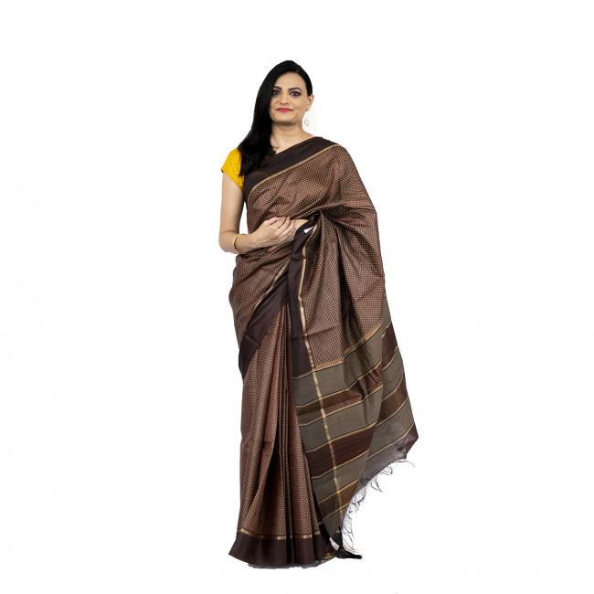 Tribes India Jala Brown Saree