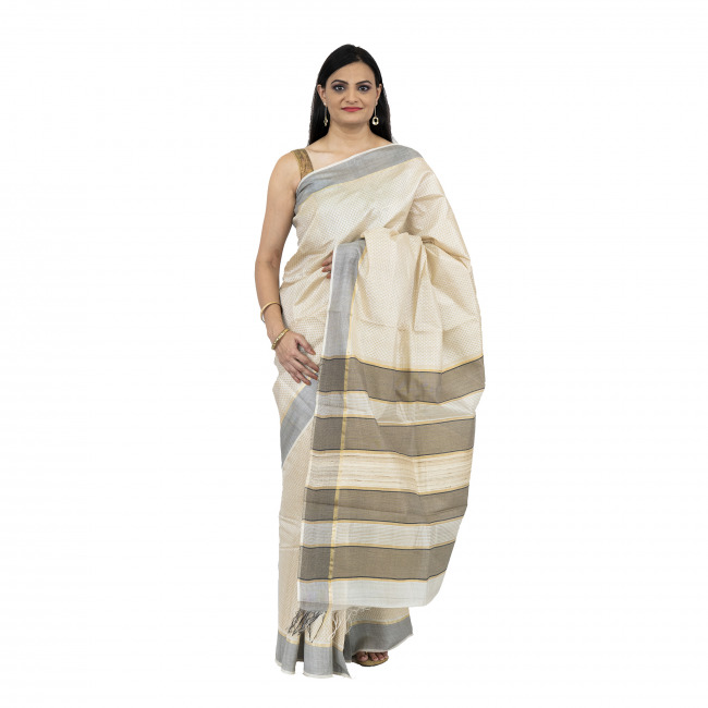 Tribes India White Jala Saree