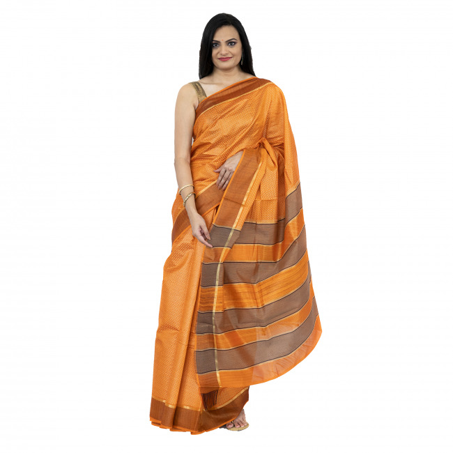 Tribes India Orange Jala Saree