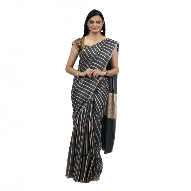 Tribes India Ghicha Black Saree