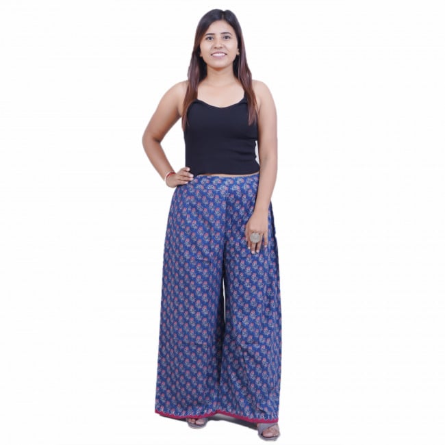 Tribes India Floral Block Printed Cotton Palazzo - Free Size
