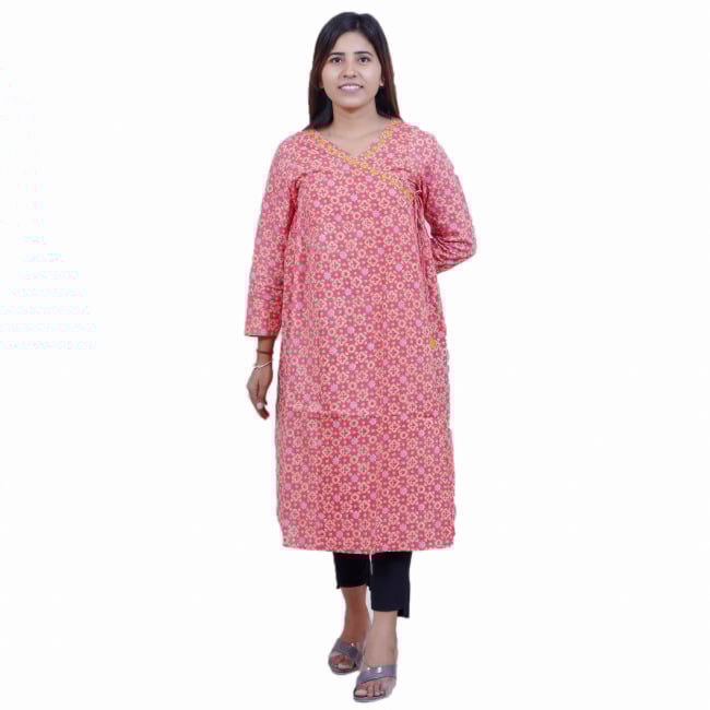Tribes India Red Printed Angrakha Cotton Kurti