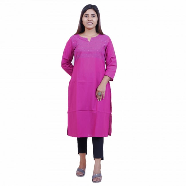 Tribes India Purple Hand Embroidered Mangalgiri Cotton Kurti