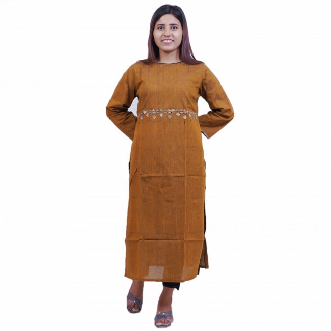Tribes India Brown Kurti With Mutli-Color Patchwork