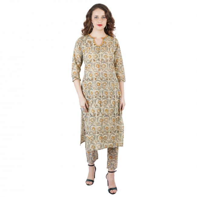 Tribes India Multi Color Cotton Block Printed Kurti Pant Set
