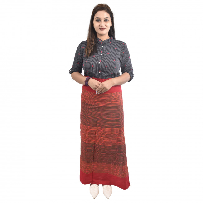Handwoven Pure Cotton Red Waist Wrap Around Wrapper