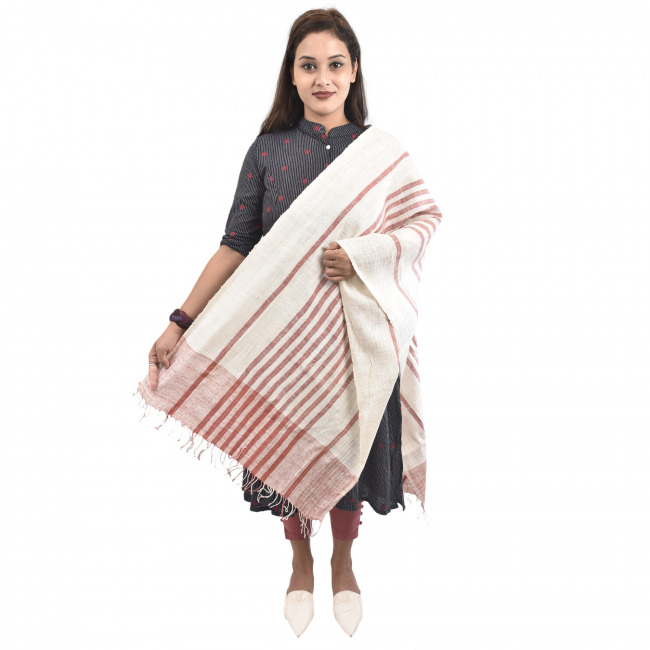 Hand Woven Eri Silk Net Design Stole/Dupatta By Tribal Artisans of Assam