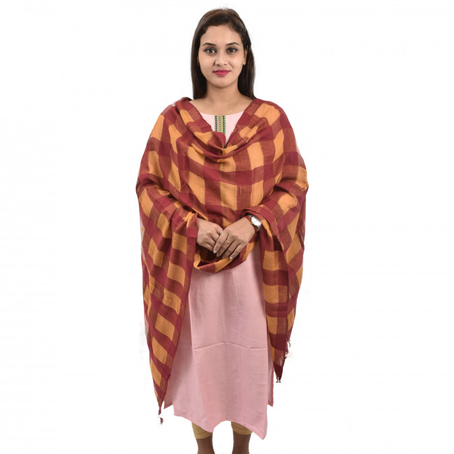 Hand Woven Cotton Brown Stole Dupatta for Women