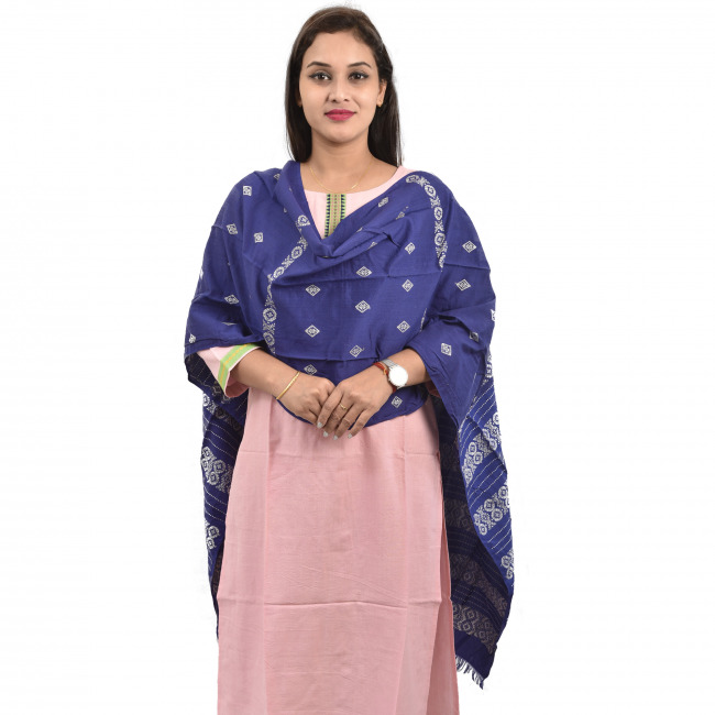 Hand Woven Blue Pure Cotton Stole Dupatta for Women
